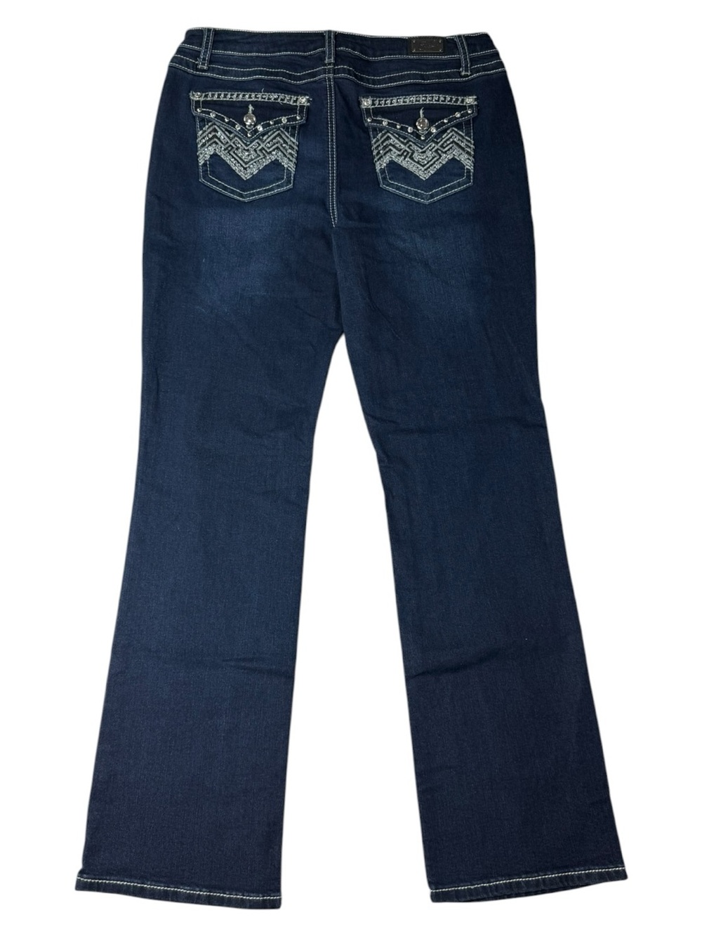Earl Jean Size 12 Dark Wash Bootcut Jeans Embellished Rhinestone Pockets Y2K